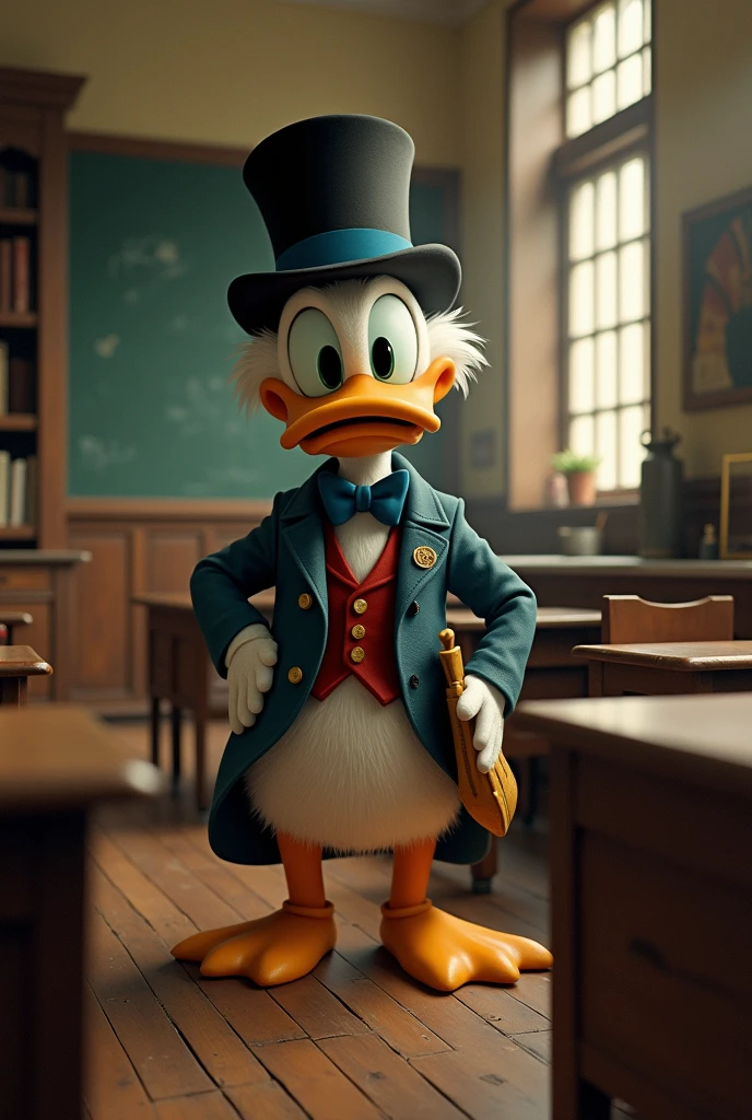 Create an artwork with Scrooge McDuck in a classroom 