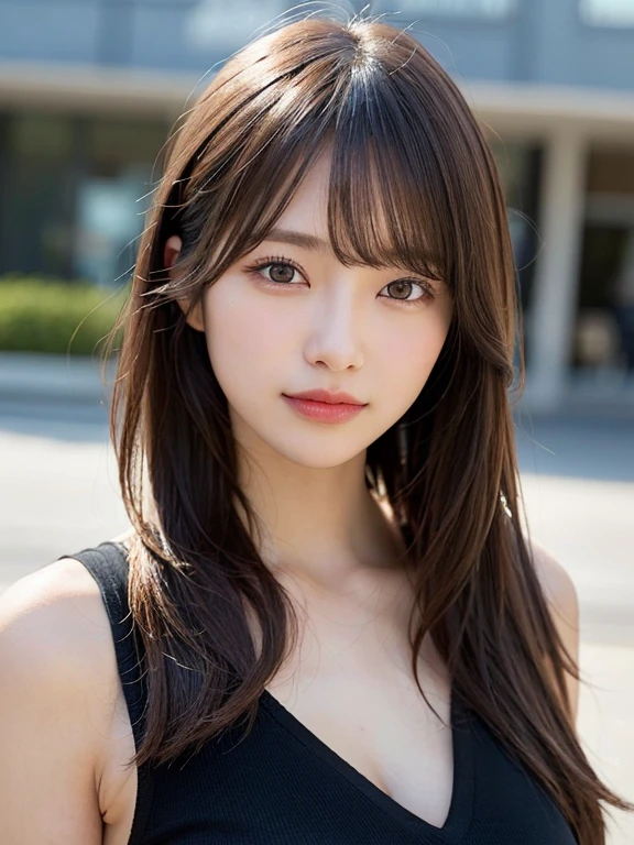 (masterpiece:1.3), (8k, Realistic, RAW Photos, Best image quality: 1.4), 22-year-old girl、(Random Hairstyles:1.2)、Highly detailed face、Attention to detail、double eyelid、Sharp focus:1.2、Beautiful woman:1.4、Light brown hair、Highest quality、masterpiece、Ultra-high resolution、(Realistic:1.4)、Highly detailed and professional lighting、Brown Knight、thin、smile、Long black hair、Deadly position、Beautiful Skin、Random Pause、Shiny Hair