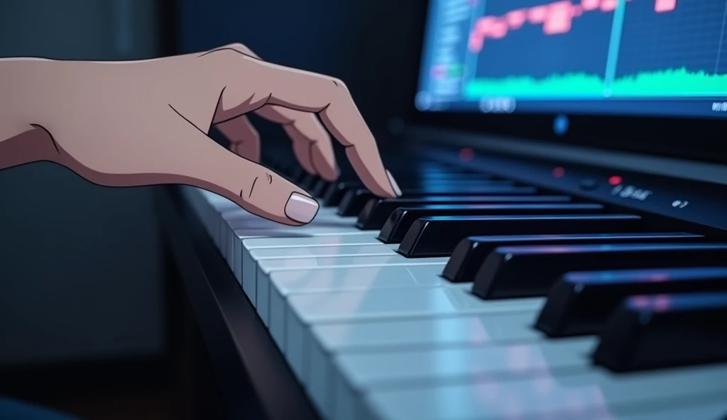 Close-up of a computer screen,Music Production,piano roll,Desktop Music,Anime Style,animation,Japanese anime,High resolution,
