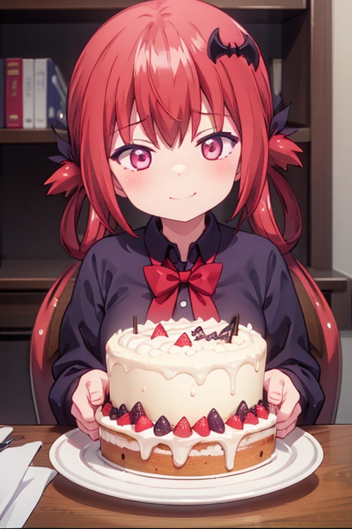 (Highest quality,masterpiece), One girl、alone, cute、smile、Detailed Background, Gavriel Dropout、Satanichia Kurumizawa、Birthday cake、Big Breasts、赤ワイン
