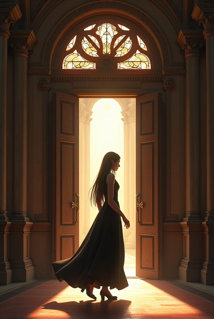 I would like an image of a with a black and white dress entering the Roman Catholic Apostolic Church