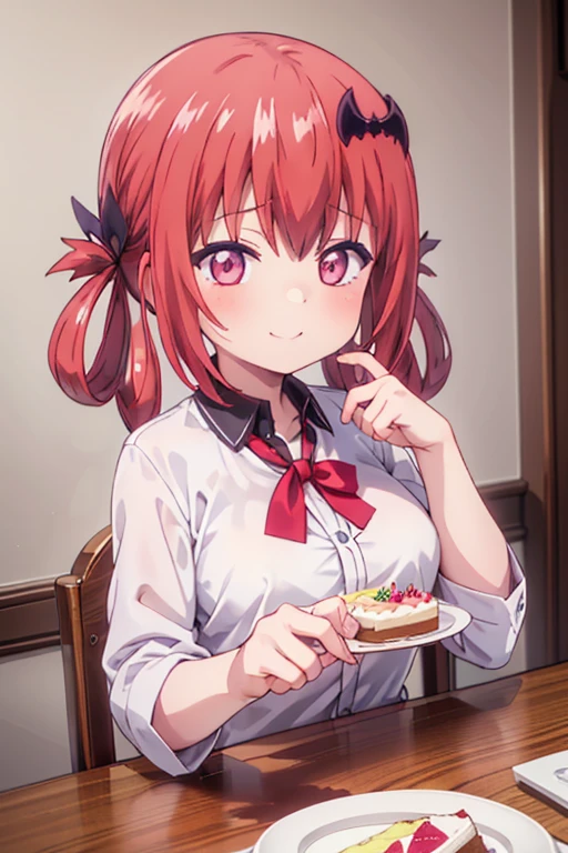 (Highest quality,masterpiece), One girl、alone, cute、smile、Detailed Background, Gavriel Dropout、Satanichia Kurumizawa、Birthday cake、Big Breasts、赤ワイン
