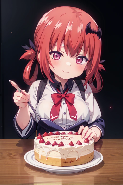 (Highest quality,masterpiece), One girl、alone, cute、smile、Detailed Background, Gavriel Dropout、Satanichia Kurumizawa、Birthday cake、Big Breasts、赤ワイン
