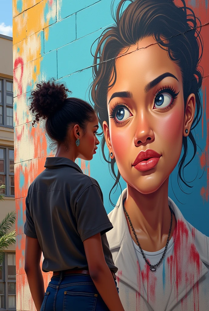 (Mousumi looking at her mural proudly, with an expression of determination and a vision of new possibilities.