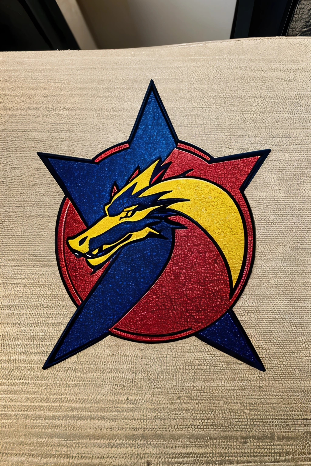 A logo with left head dragon and right head wolf