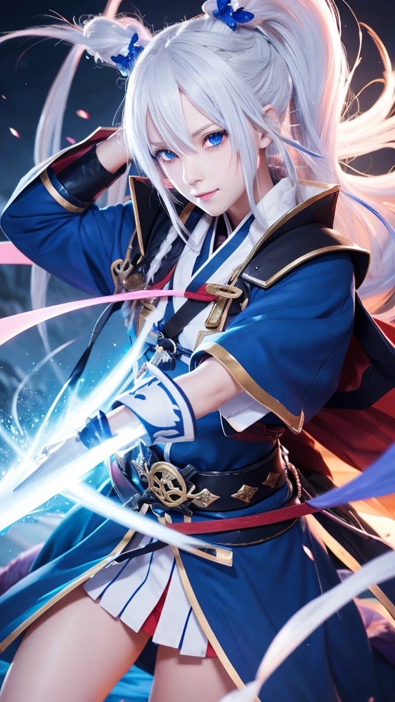 An anime character with white hair and blue eyes holding a sword., onmyoji, The Detailed Art of the Onmyoji, Onmyoji portrait, From Arknights, Best anime 4k konachan wallpaper, Anime Style 4k, Anime Art Wallpapers 8K, Keqing of Genshin Impact, Demon Slayer Louis Fan Art, anime art wallpaper 4k, anime art wallpaper 4k
