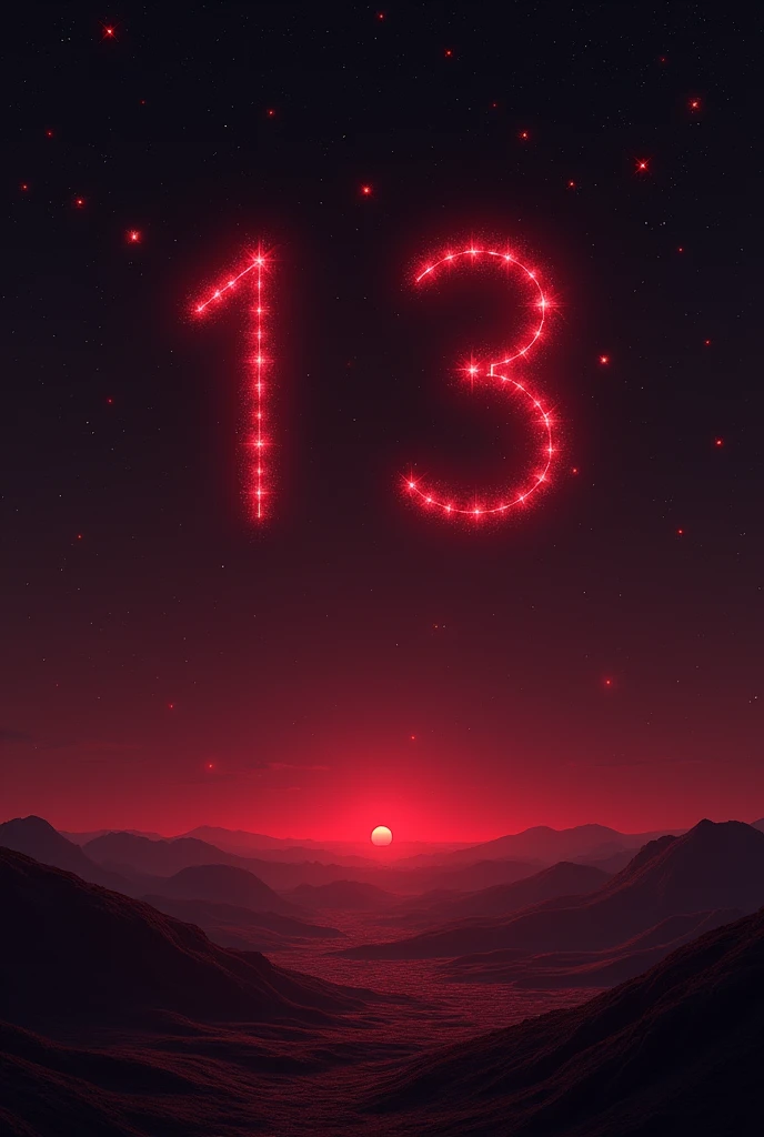 Create a landscape with several red stars and the number 13 inside them
