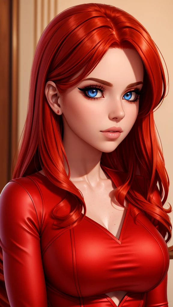 a close up of a woman in a red dress posing for a picture, cute young redhead girl, redhead girl, she is redhead, red head, red haired goddess, amouranth, smooth red skin, ( redhead, better known as amouranth, she has red hair, short redhead, beautiful redhead woman, young beautiful amouranth, redhead, sexy gaze