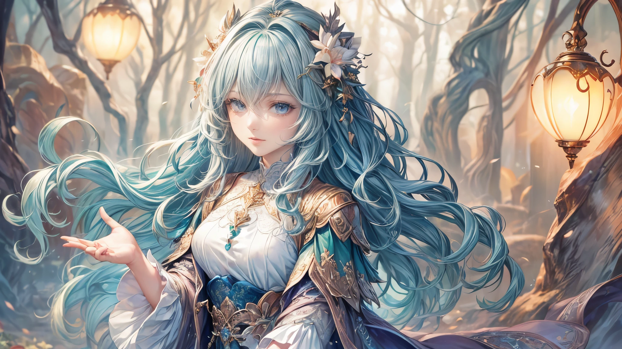 (Highest quality:1.4),(masterpiece:1.4),Very detailed,8k,CG,beautifully,Upper Body,,Thumb Girl,Green Eyes,  Princess,loose coat dress,Garden Background,Detailed facial features,Long Curly Hair,Almond Eyes,High-quality eye makeup,Long eyelashes fluttering,Shining starry eyes,And a starry gaze, Intricate lip detail,The style is soft., 