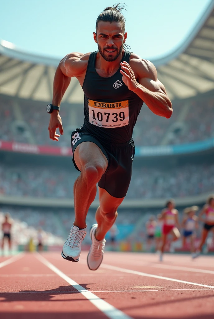 Generate images of athletics, a person running on a track