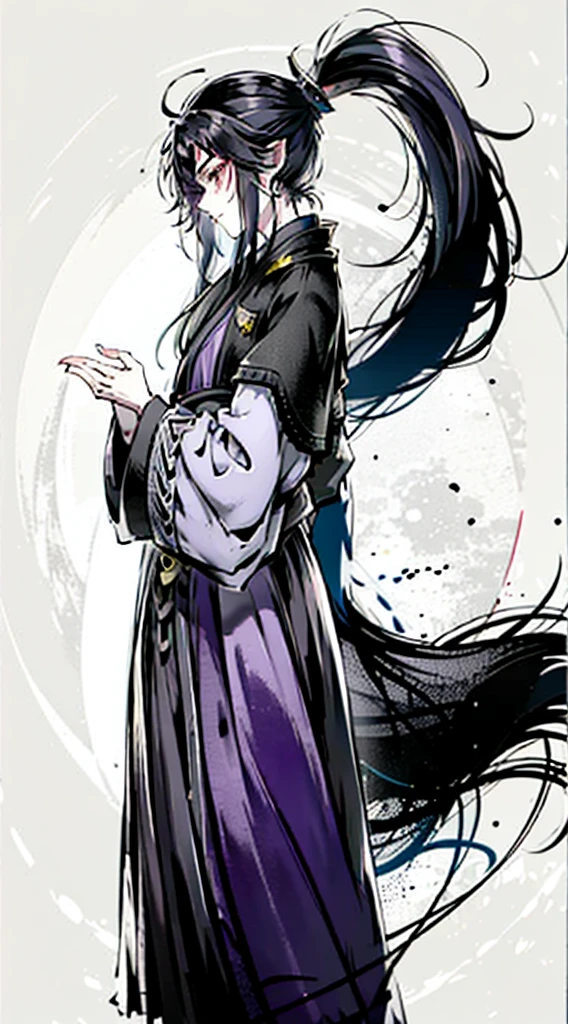long black hair,Wearing a purple robe,Women,20 years old