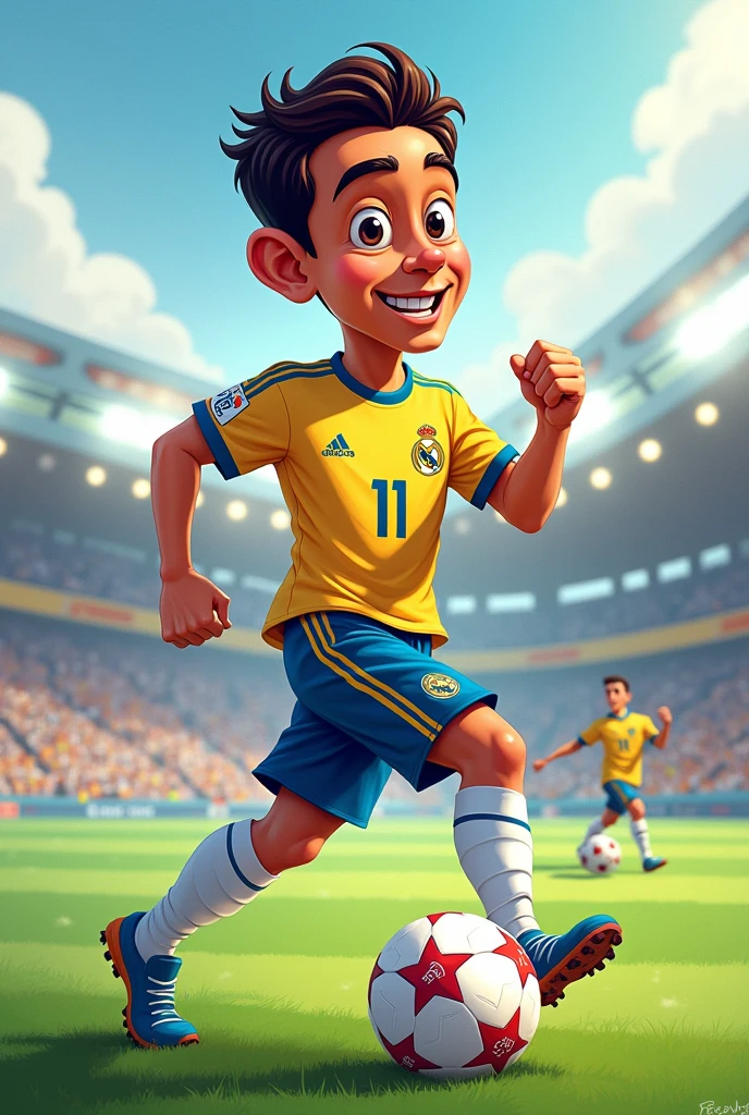 Luis Dias Colombian playing with the Real Madrid cartoon style shirt with the number 11 