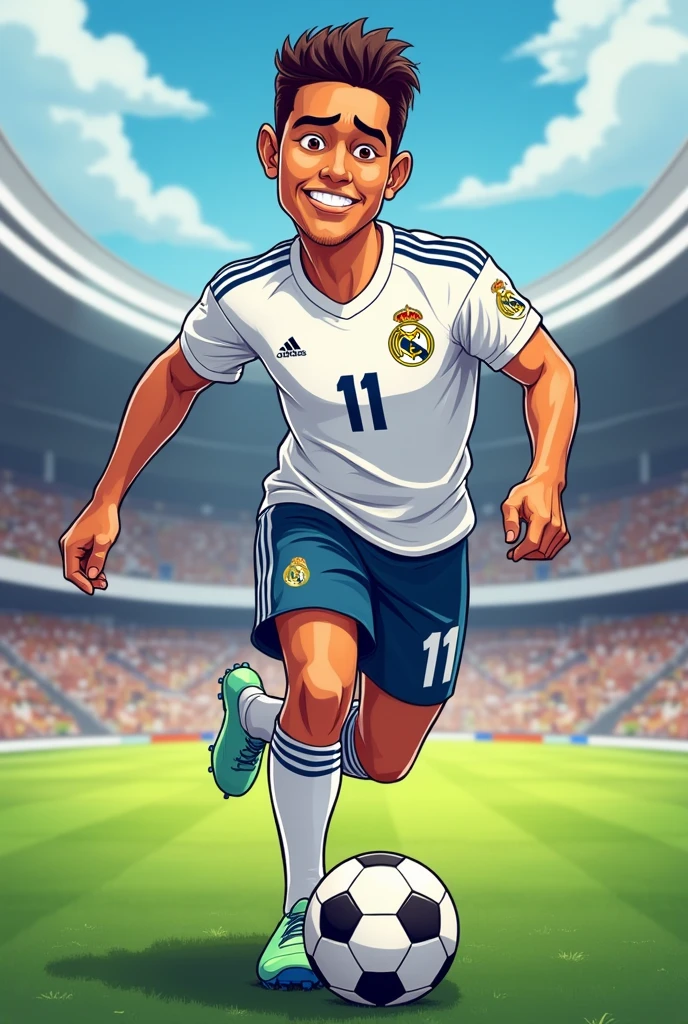 Luis Dias Colombian playing with the Real Madrid cartoon style shirt with the number 11 
