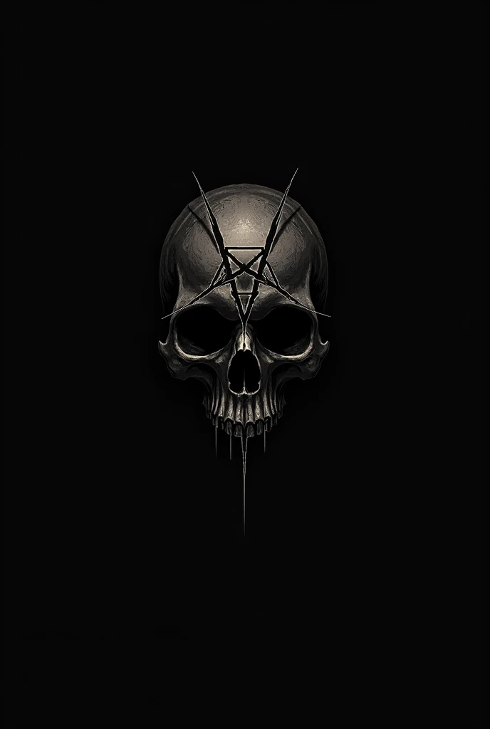 Logo for the brand "Blasphemy" Carries a dark and simple theme, Creates a mysterious and captivating impression. This logo combines elements of dark aesthetics with minimalist design to reflect the brand's bold and provocative character.

design:

    The power:
        Minimalist Skull: The power utama berupa tengkorak sederhana, Without excessive details. This skull is drawn with bold and clean lines, Giving a modern impression but highlighting the dark elements.
        Occult Symbol: Inside the skull or around it, There is a subtle occult symbol, such as an inverted triangle or pentagram, Simplified so as not to interfere with the minimalist aesthetic.

    typography:
        Font: Using a sans-serif font with clean and bold lines. This font is designed to be easy to read but still highlights a sharp and edgy impression.
        color: The main color choice is black with white or dark gray accents. color ini menciptakan kontras yang kuat dan menonjolkan desain yang gelap.

    color dan Kontras:
        Background: The logo background is a solid black color to emphasize the skull and typography elements.
        Lines and Details: Fine white or light gray lines highlight the skull and symbol design, Adding contrast without losing simplicity.

    Overall:
        This logo is designed to convey a powerful and bold message. The combination of a minimalist skull and an occult symbol creates a captivating and provocative impression, In line with the theme "Blasphemy". design yang sederhana namun efektif ini memastikan bahwa logo dapat dikenali dan diingat dengan mudah.
