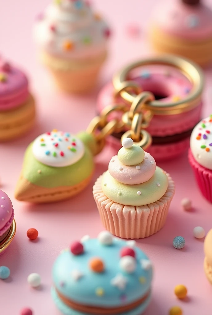 Key chain rainbow charms of tiny little sweets foods a d paysties