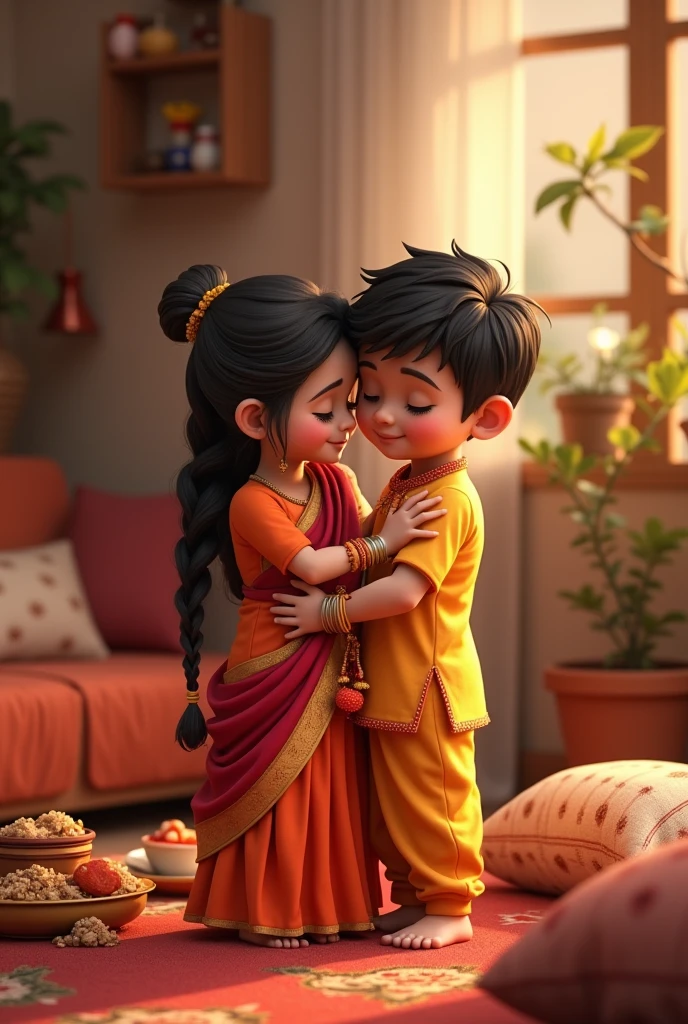 Write the prompt this story for generate image raksha Bandhan brother and sister