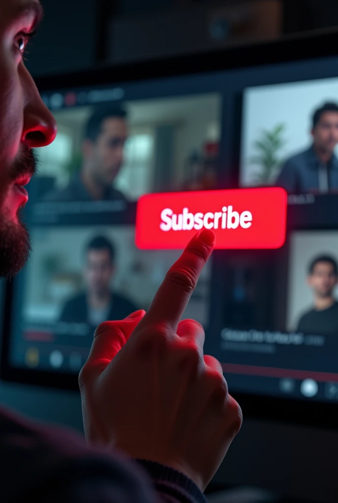 A man clicking subscribe button on YouTube