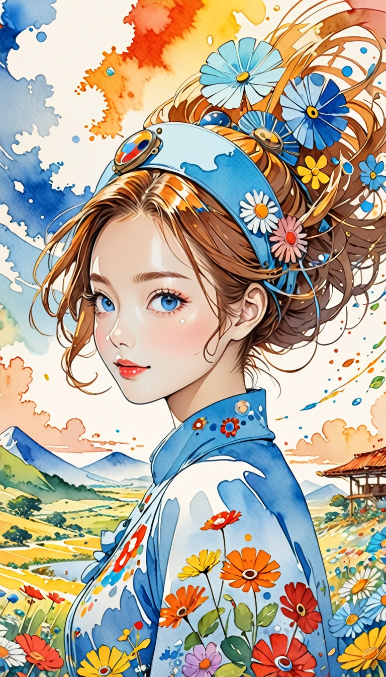 Takashi Murakami Style、(((stylish fashion))), 8K Quality、Intense watercolor, Detailed watercolor art, Watercolor splash, Surreal, avant-garde pop art, Beautiful and expressive paintings, Beautiful artwork illustration, Very colorful tones, wonderful, Cool beauty, highest quality、Official Art, Vector art, Stylish design, ((Nausicaa of the valley of the wind )),(((The most beautiful smiling girl))), (((picnic1.3))), (((toxic jungle1.3))),(((Ohmu))),(((highest quality))), HDR, ((detailed)), (((Doodle Art)), ((masterpiece)), ((Super detailed)), (((Stylish))), giant warrior,