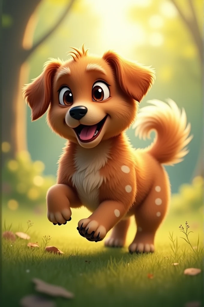 A brown dog with white spots