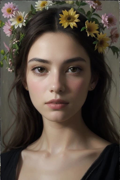 (Depth composition) (portrait of a young woman with flowers), Inspired by Balthus, oil painting