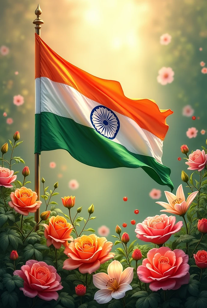 Indian flag and some beautiful flowers with Supriya name in background 