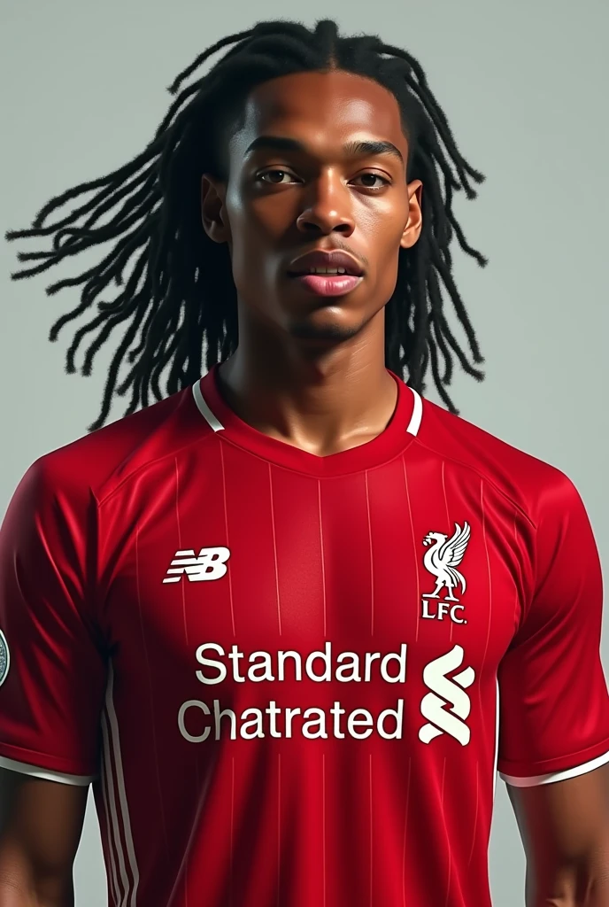 Kylian Mbappe with dreads in a Liverpool kit