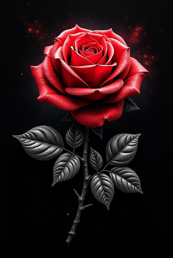 "Design a logo for the company 'Circuresa Rosa'. The logo should feature a floret and a rose as central elements. A color palette should be dominated by deep red and silver, creating an atmosphere that evokes the sophistication and intensity of a mafia theme, intersecting or intertwining with a rose. Designed with bold lines, complex textures and a kinetic energy, like vibrant cinematic graffiti, with the logo elements almost jumping off the page, and additional details such as subtle texture overlays. and light splashes of paint, infusing the work with a mystical, timeless reverence."