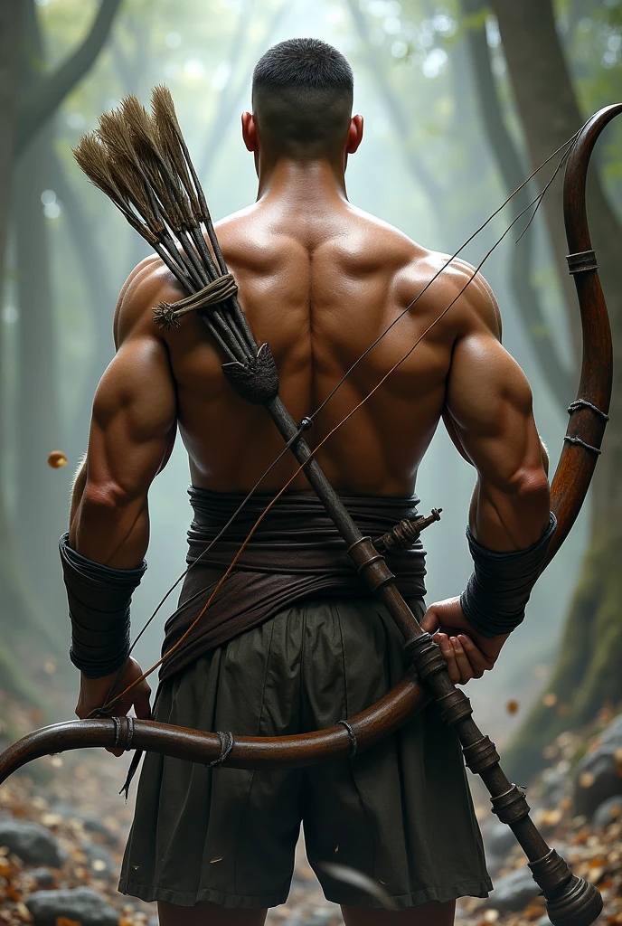 Man hold bow backside image but not curly hair