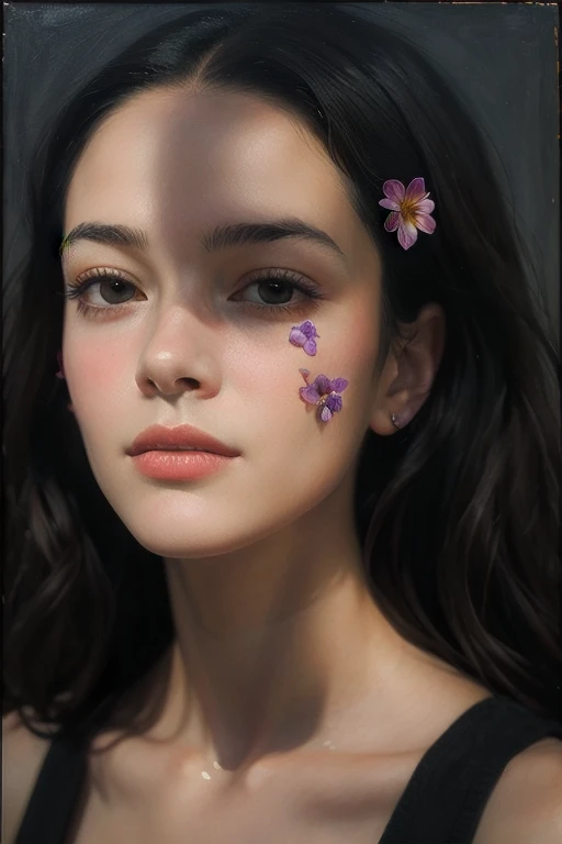 (Depth composition) (portrait of a young woman with flowers), Inspired by Balthus, oil painting