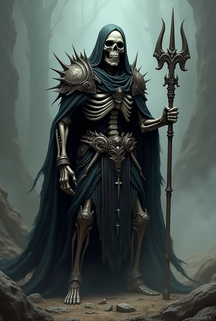 dark skull warrior with a bone spear in hand. show character from head to toe