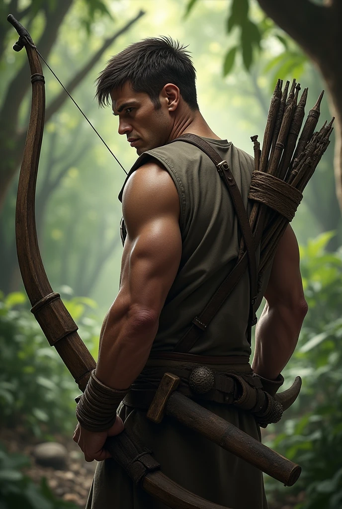 Man hold bow backside image but not curly hair