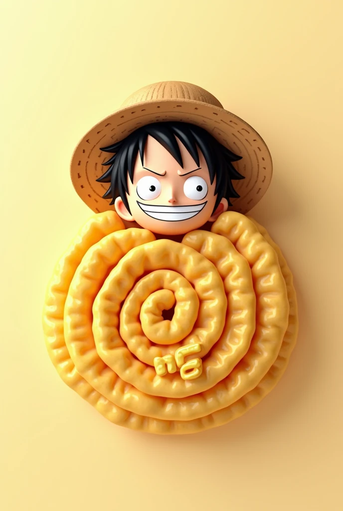 3D logo of Luffy's face from One Piece with a spiral potato with the name Crunchy potato 