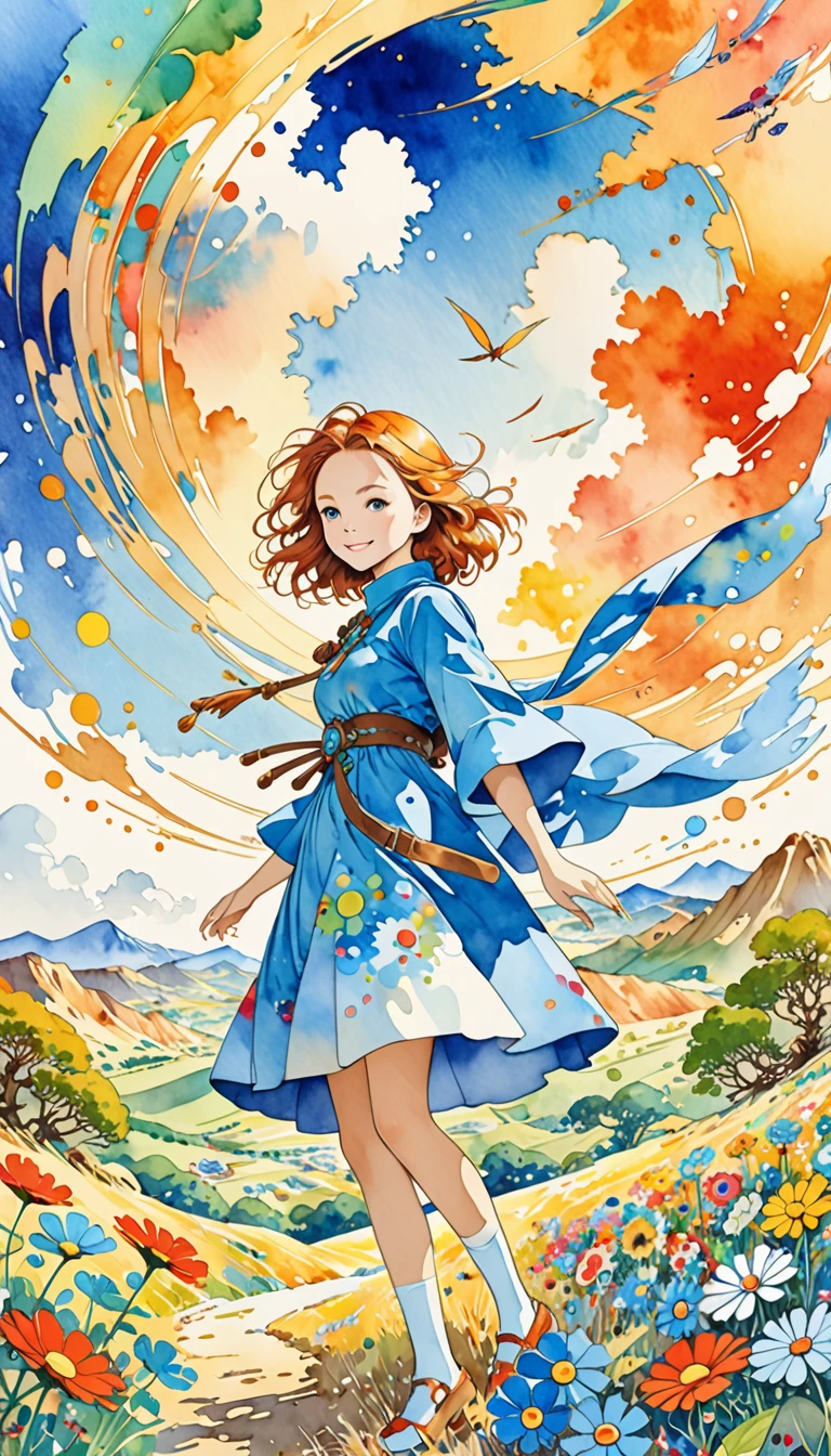 Takashi Murakami Style、(((stylish fashion))), 8K Quality、Intense watercolor, Detailed watercolor art, Watercolor splash, Surreal, avant-garde pop art, Beautiful and expressive paintings, Beautiful artwork illustration, Very colorful tones, wonderful, Cool beauty, highest quality、Official Art, Vector art, Stylish design, (((Nausicaa of the valley of the wind1.8))),(((The most beautiful smiling girl))), (((picnic1.3))), (((toxic jungle1.6))),(((Ohmu1.4))),(((highest quality))), HDR, ((detailed)), (((Doodle Art)), ((masterpiece)), ((Super detailed)), (((Stylish))), giant warrior,