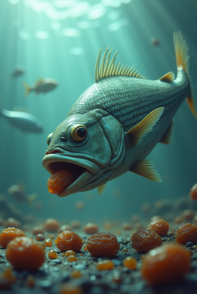 Sea bass eating raisins