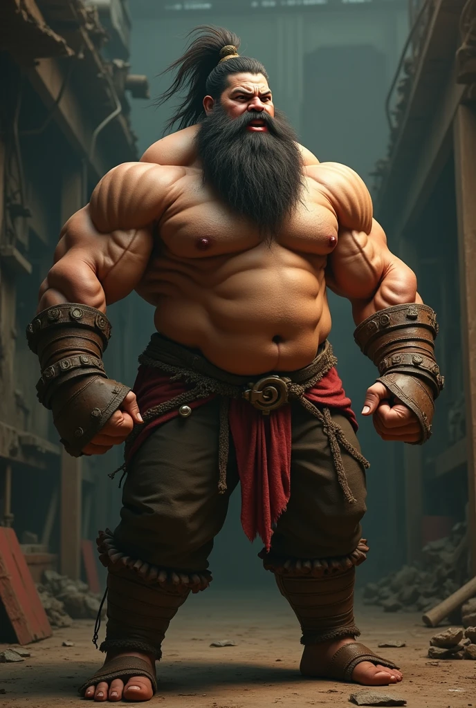 Huge Asian Hulk woman with a full beard and red lipstick