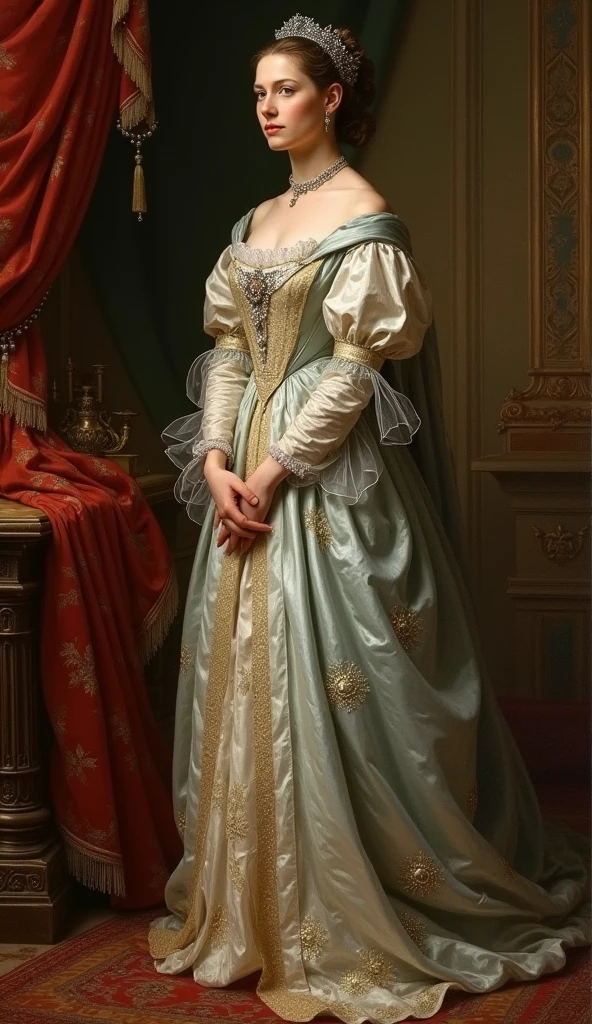Queen Victoria at the age of 18。whole body