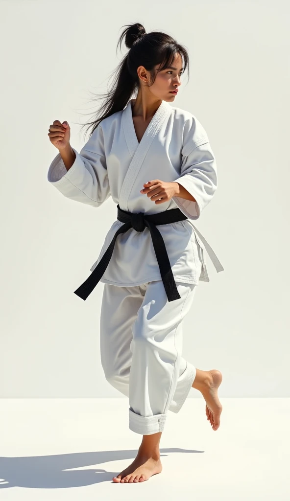 masterpiece, best quality, super detailed, whole body, 1girl, wearing karate wear and performing a karate kata