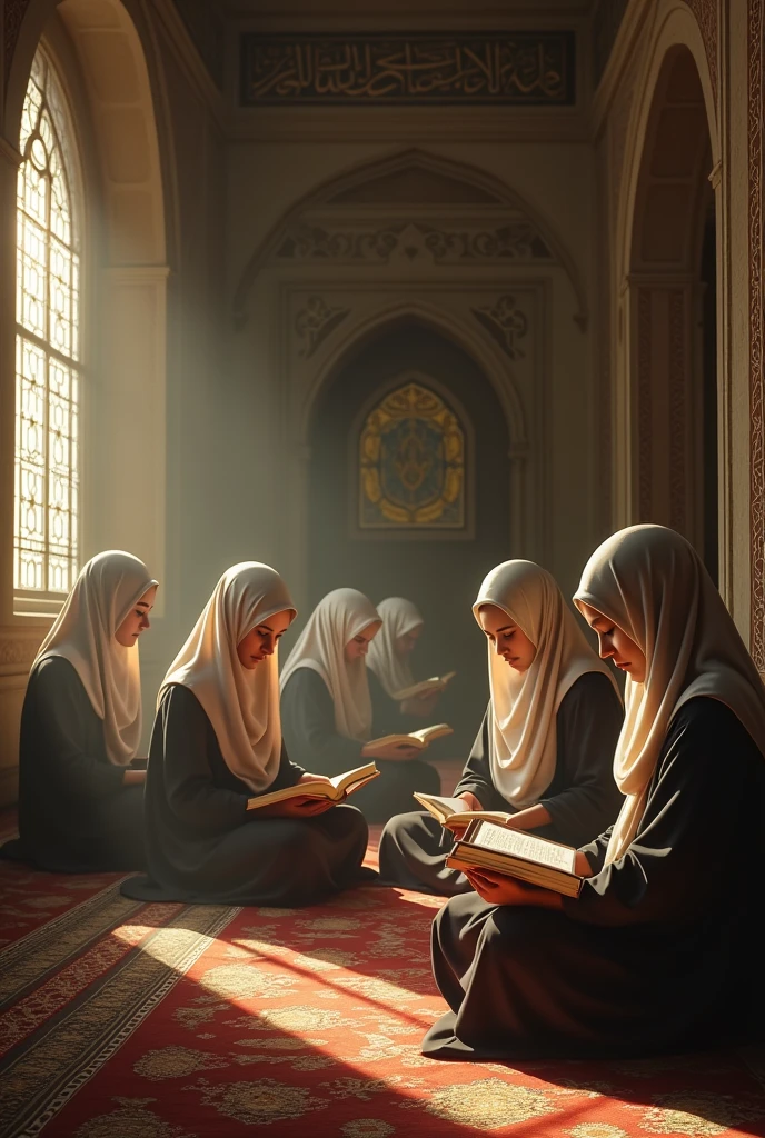 veiled women studying in the mosque
