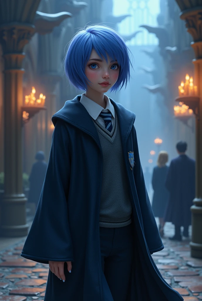 a student from , with short hair of a different color, Ravenclaw House