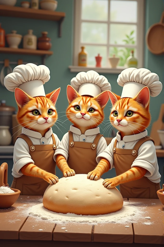 4 cat chefs making bread