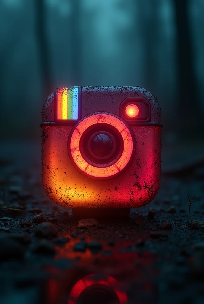 Edit instagram logo it must contain a sign which indicates danger , make it little bit horrifying . Provide the image in 16:9. It must contain original colors of insta logo.