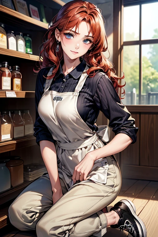 ((Highest quality)),(超High resolution),(Very detailed),(Detailed Description),((The best CG)),(masterpiece),Ultra-detailed art、(Highest quality、8k、32K、masterpiece)、(Realistic)、(Realistic:1.2)、(High resolution)、Very detailed、((Very beautiful face and eyes、Redhead、Loose wavy hair:1.6、hair band:1.9、Low Ponytail:1.4))、1 female、Tight waist、Delicate body、(Highest quality、Attention to detail、Rich skin detail)、(Highest quality、8k、Oil paints:1.2)、Very detailed、(Realistic、Realistic:1.37)、Bright colors、Beautiful Japanese Woman、Detailed face、Smooth Skin、Big Breasts、
"Part-time housewife working at a supermarket、((Light blue polo shirt、Features a simple logo and ribbed collar..。Bottoms are、Khaki Tapered Pants。Please wear a front apron or full-coverage apron of the same color、Shoes are black sneakers))。(Add accessories with a simple belt、This too、This too understated jewelry such as wedding rings and simple earrings.)。If necessary, Wear a light cardigan or jacket、(長い髪にはhair bandを使用する:1.6)。(((Fresh ingredients are all over the background、Food on the shelves、You can see that the products are neatly arranged..:1.4)))。"