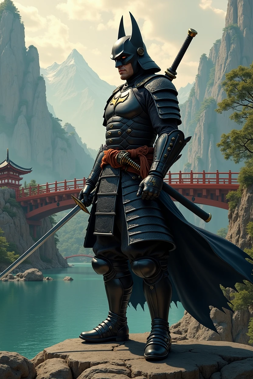 Samurai、Long sword、Batman、Japan、bridge、