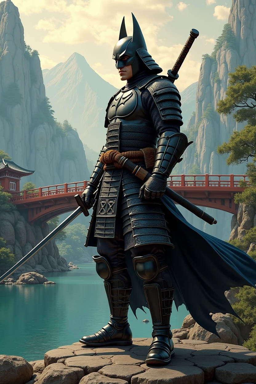 Samurai、Long sword、Batman、Japan、bridge、