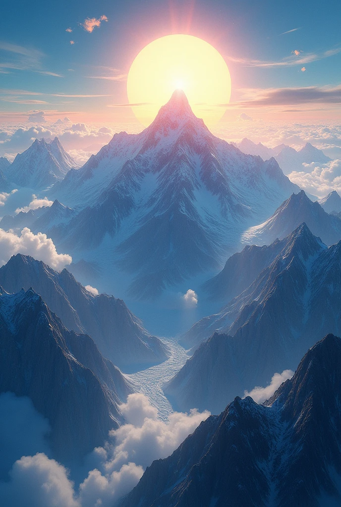 sky view with mountains and sun