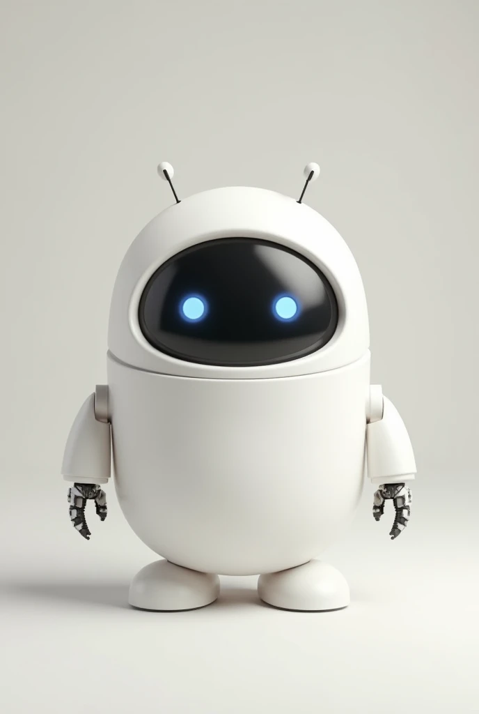 mascot in the form of a cute white
work. he looks a lot like Eve from the Wally cartoon. It has no legs, a face with a screen, small antennae ears and handles with 3 fingers