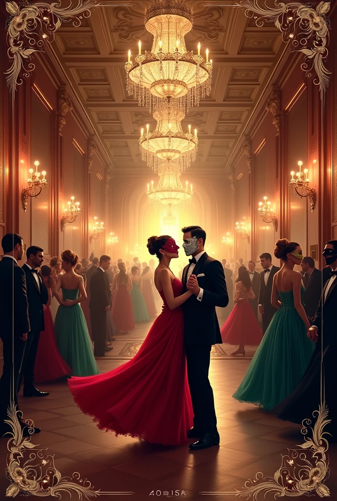 An event poster, a masked ball with a formal dress code