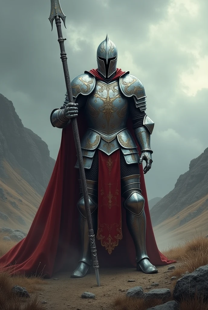 knight warrior in armor holding a large spear