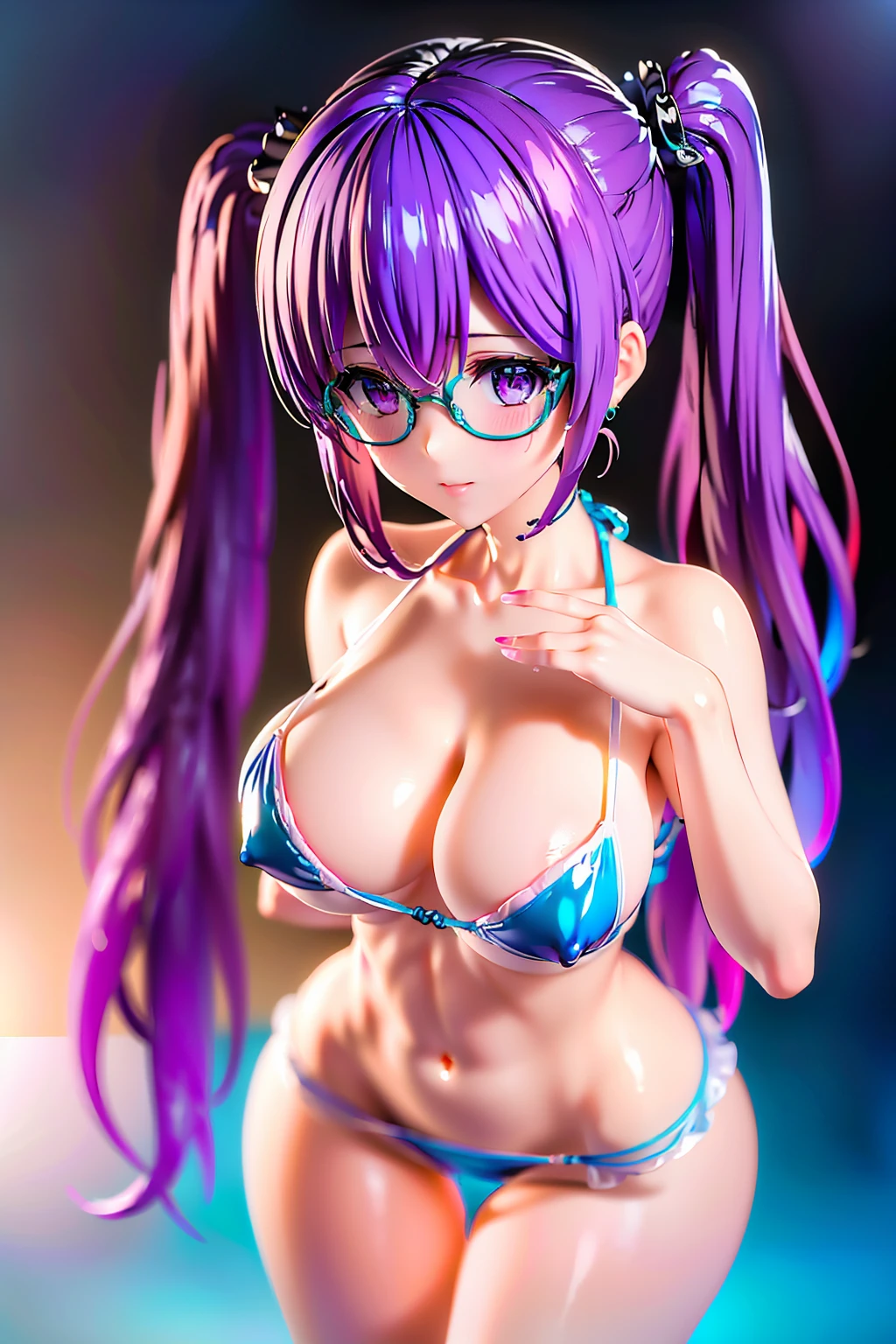(high detail, high quality, best picture quality, masterpiece) from a slightly below angle at a long distance violet evergarden glasstech Two very cute Girls glowing skin ((Night sea)) glass texture Gradient translucent glass melt ((The girl on the right is short and has a medium bust/Blue eyes/brown ponytail)) ((The girl on the left is tall and has a large bust/Red eyes/purple hair/long straight hair/glasses)) (Facing each other and holding hands) (Place your other hand around the other persons waist) shiny glossy iridescent bikini shiny glossy latex gradient iridescent bikini shiny reflective bikini (((Close Face))) ((Face to Face)) ((Kissing Soon)) Gazing at each other On the brink of kissing Embarrassed expression Blushing Half-Closed Eyes Wet body (Choker or pendant) (Earrings or pierced earrings) Alternating Breast Size Bouncing Breasts Dangling Breasts features, Front lighting, Front light source, lens_Flare, soft gradient bad fingers bad hands missing fingers