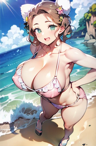 Handsome、Big Tits、Huge breasts、Brown Hair、Shortcuts、Wavy Hair、25 year old sister、bikini、Huge breasts